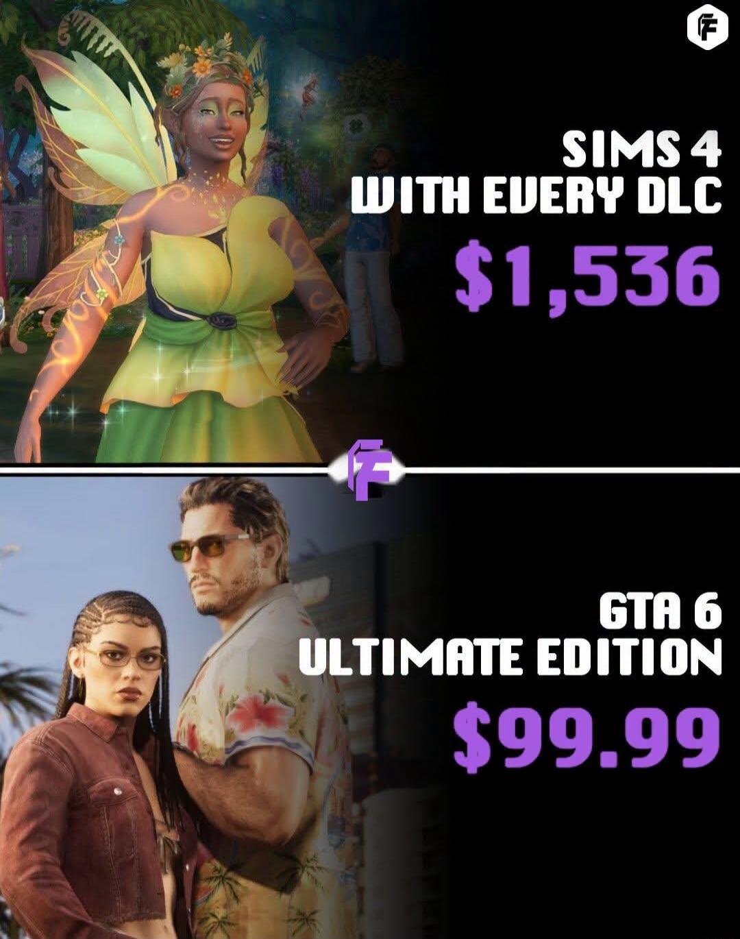 SIMS 4 WITH EVERY DLC $1,536 GTA 6 ULTIMATE EDITION $99.99