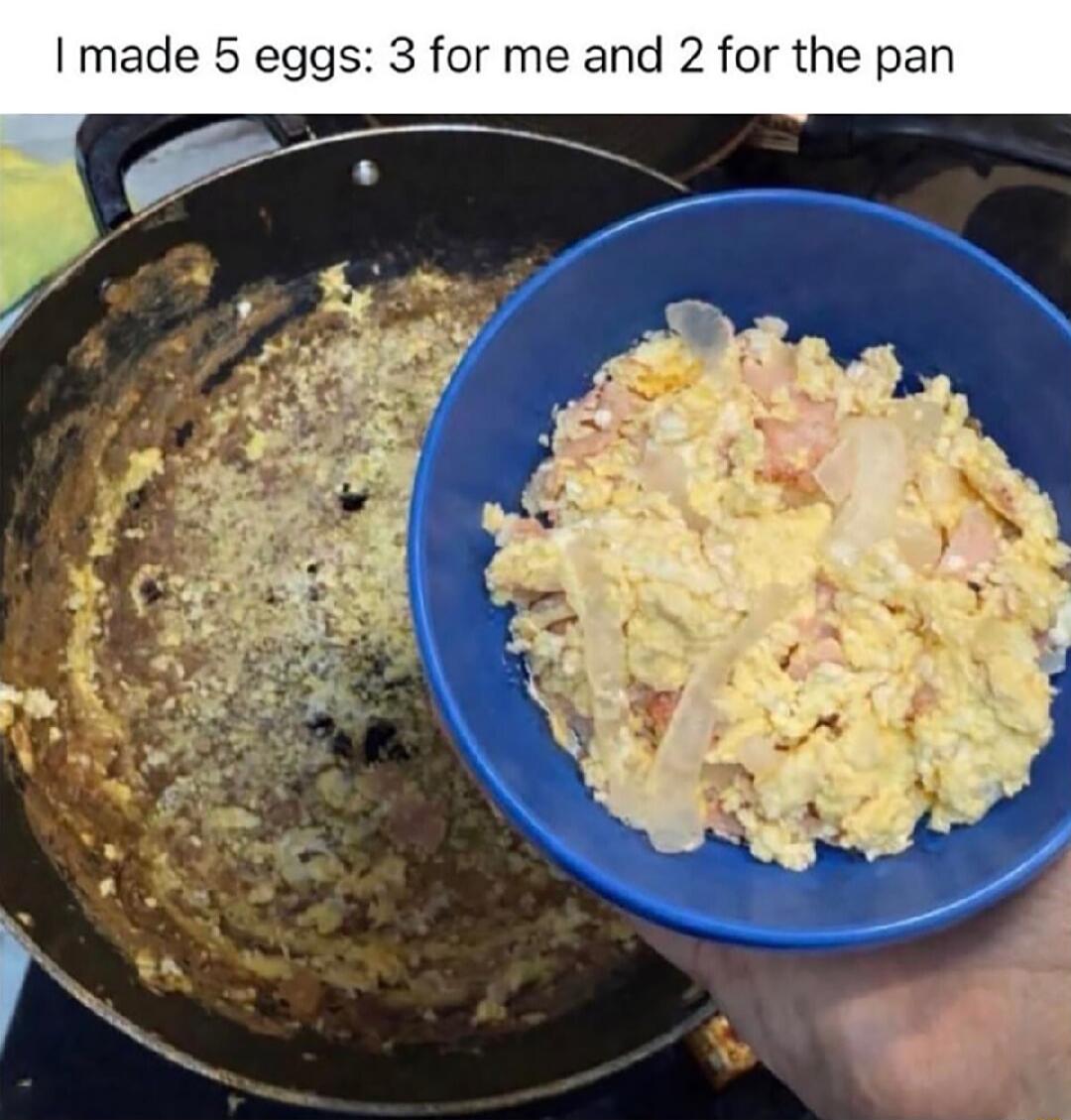 I made 5 eggs: 3 for me and 2 for the pan