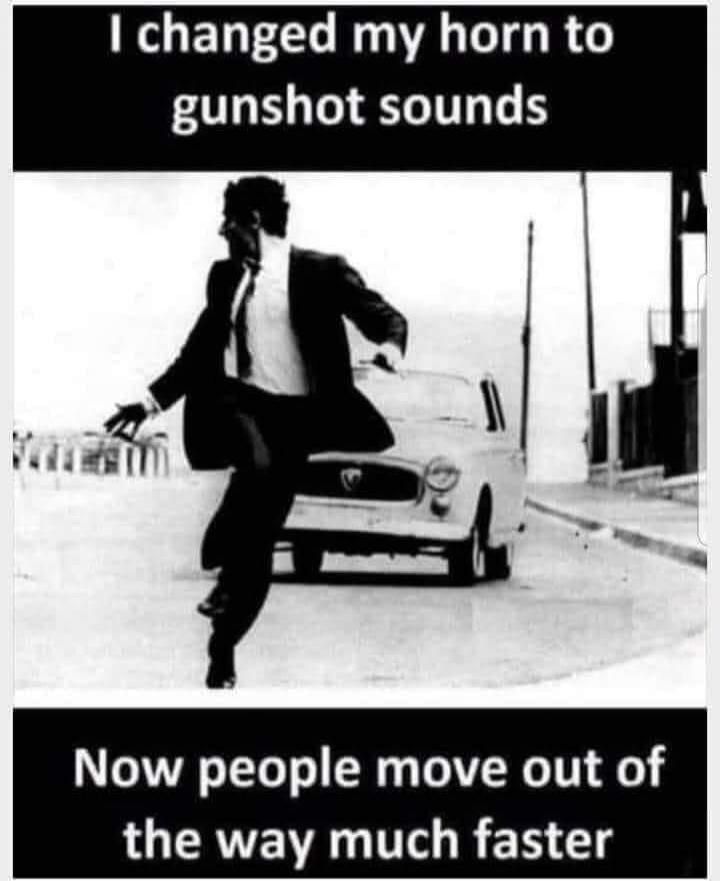 I changed my horn to gunshot sounds. Now people move out of the way much faster.