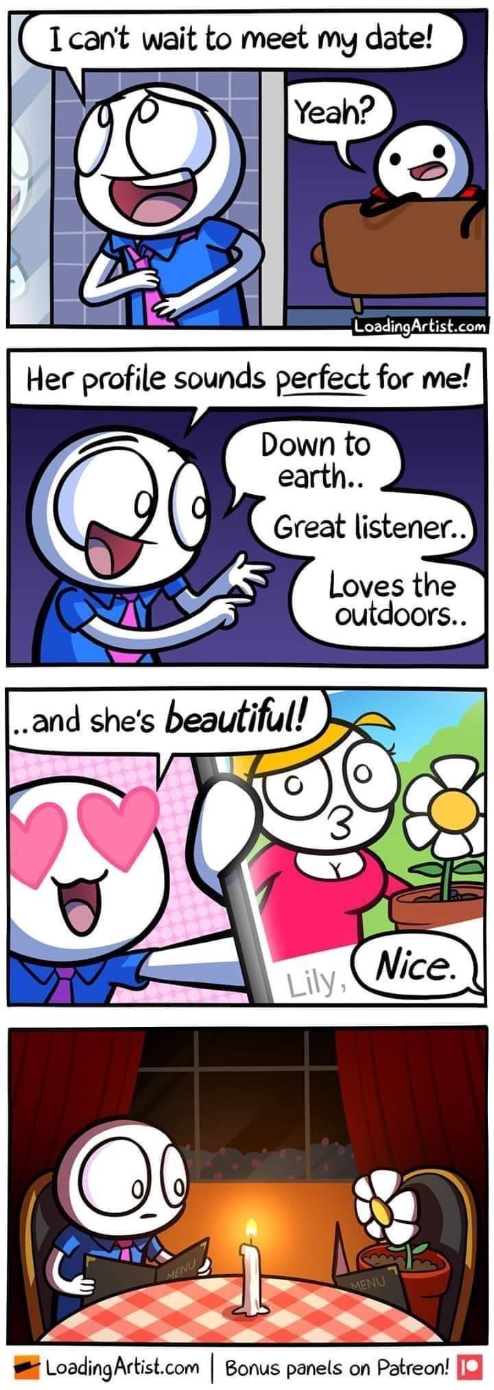 Icant wait to meet my date Loves the outdoors and shes beautiful LoadingArtistcom Bonus panels on Patreon J