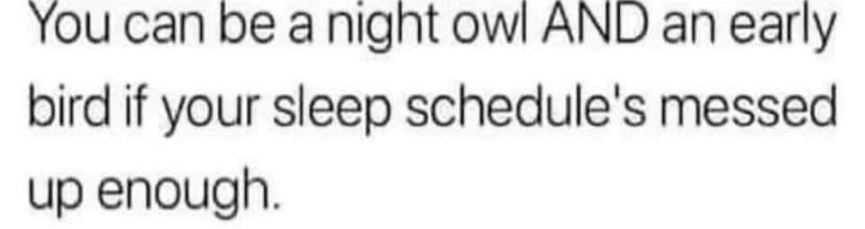 You can be a night owl AND an early bird if your sleep schedule's messed up enough.