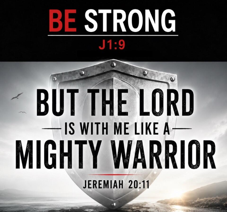 BE STRONG J1:9 BUT THE LORD IS WITH ME LIKE A MIGHTY WARRIOR JEREMIAH 20:11