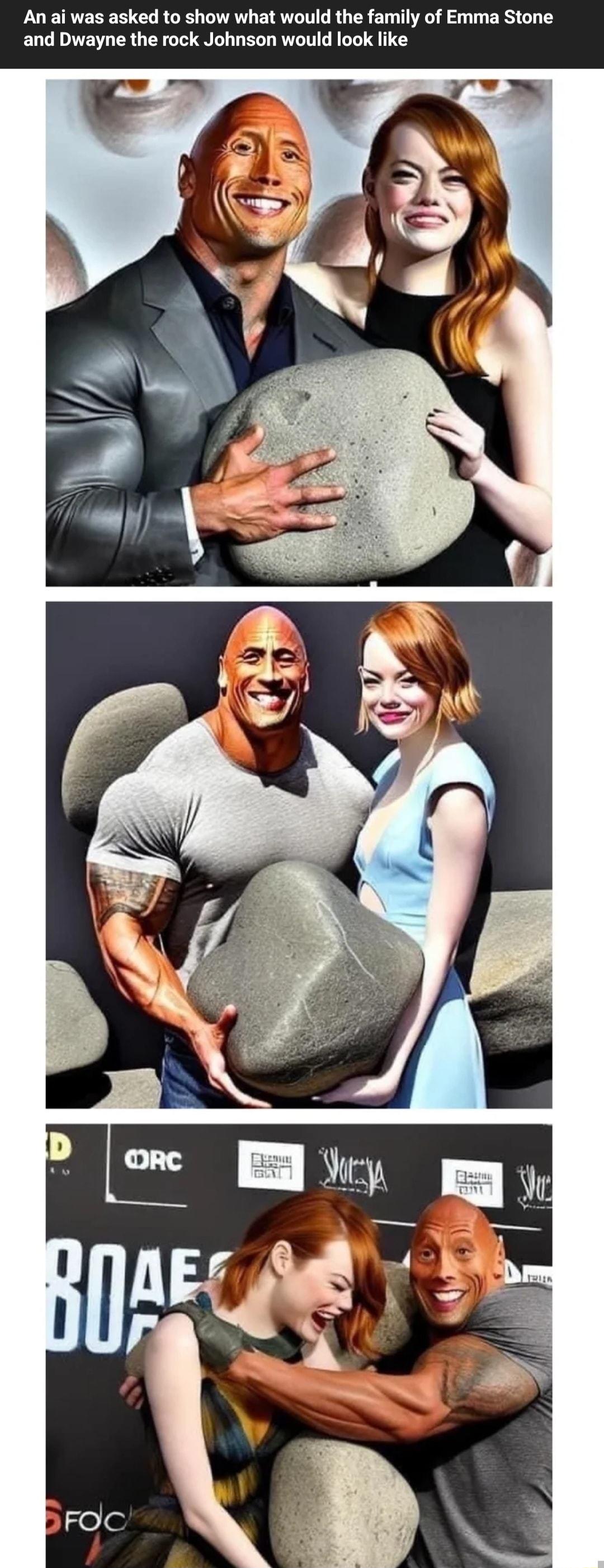 An ai was asked to show what would the family of Emma Stone and Dwayne the rock Johnson would look like