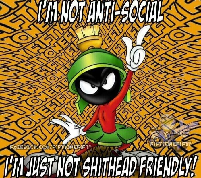 I'M NOT ANTI-SOCIAL\nI'M JUST NOT SHITHEAD FRIENDLY!