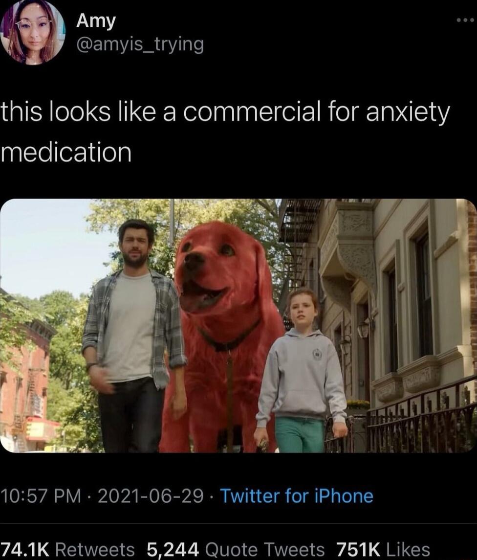 4 Amy amyis_trying this looks like a commercial for anxiety medication 1057 PM 2021 06 29 Twitter for iPhone 741K Retweets 5244 Quote Tweets 751K Likes