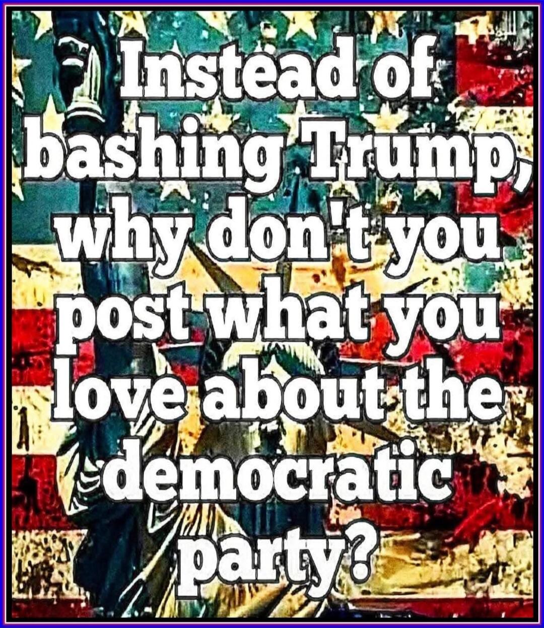 Instead of bashing Trump why don't you post what you love about the democratic party?