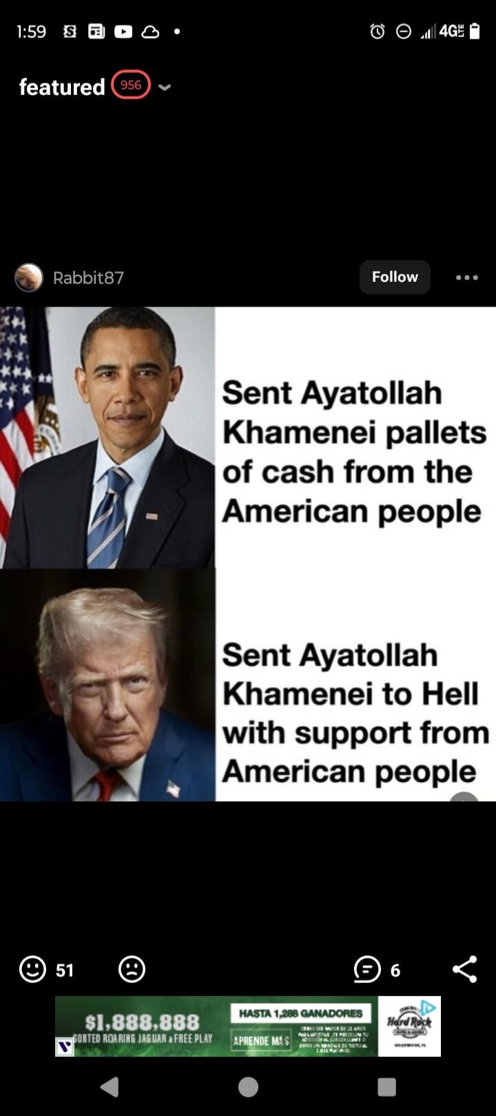 Sent Ayatollah Khamenei pallets of cash from the American people
Sent Ayatollah Khamenei to Hell with support from American people