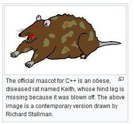 The official mascot for Cis an obese diseased rat named Keith whose hind leg is missing because it was blown off The above image is a contemporary version drawn by Richard Stallman