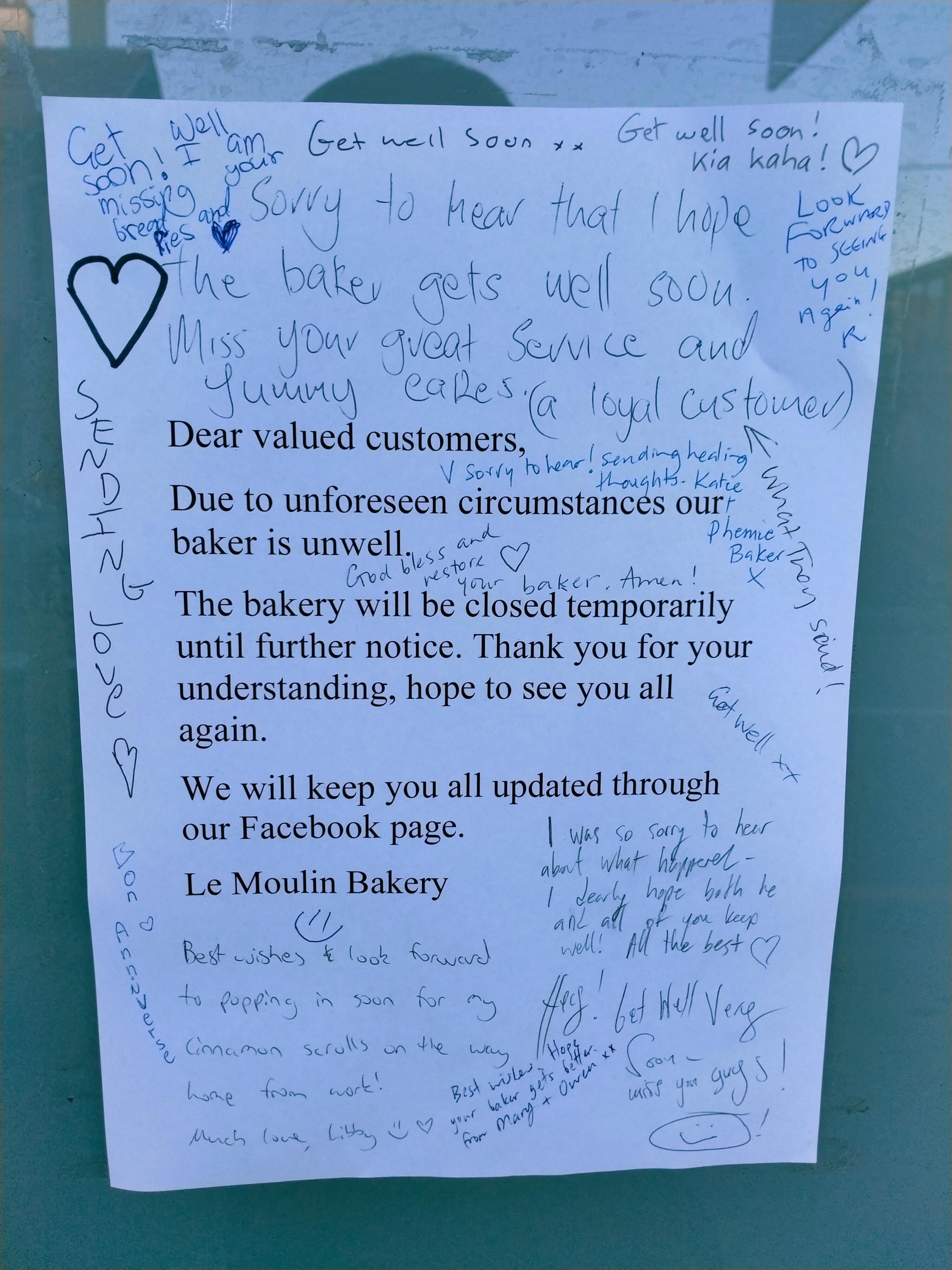 s Yluy Cj wu cmc S fguwm Calles e Dear valued customers N o47 hwf D Due to unforeseen circumstanc s our baker 1s unwell b UWCUOD Jqupwmka 7414 ibin O o The bakery will be closed temporarily until further notice Thank you for your understanding hope to see you all 2 again e W We will keep you all updated through our Facebook page Le Moulin Bakery OQCOL c N A F 3