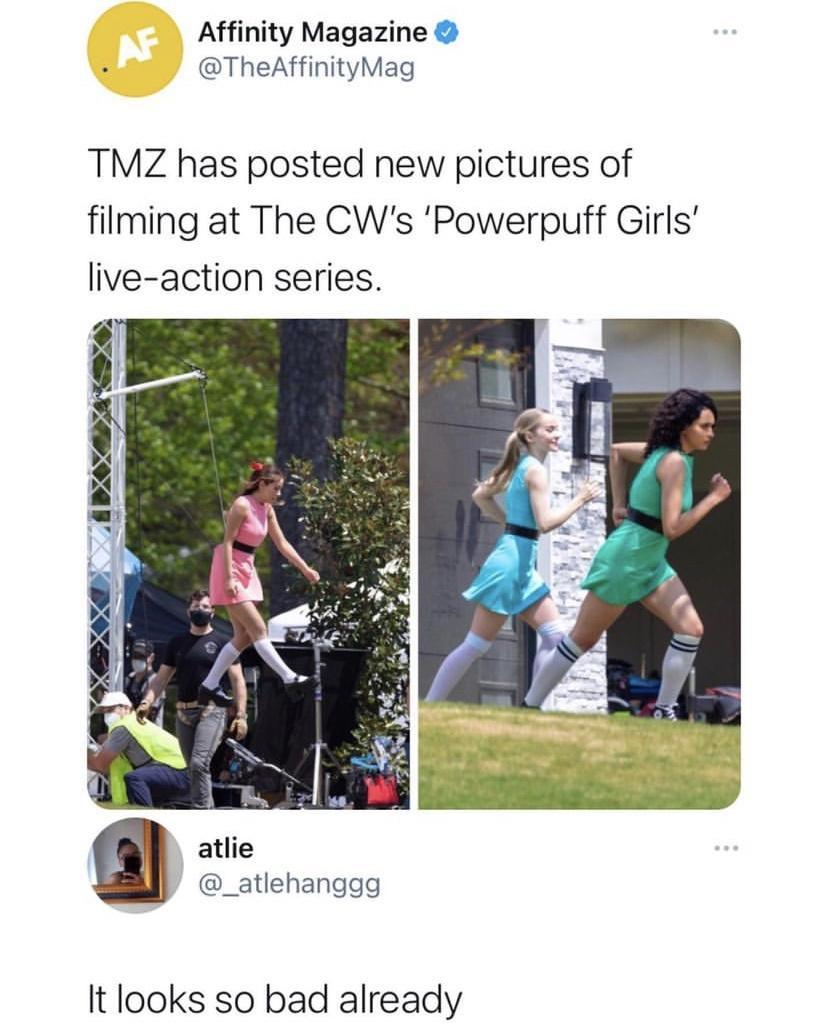 Affinity Magazine TheAffinityMag TMZ has posted new pictures of filming at The CWs Powerpuff Girls live action series atlie _atlehanggg It looks so bad already