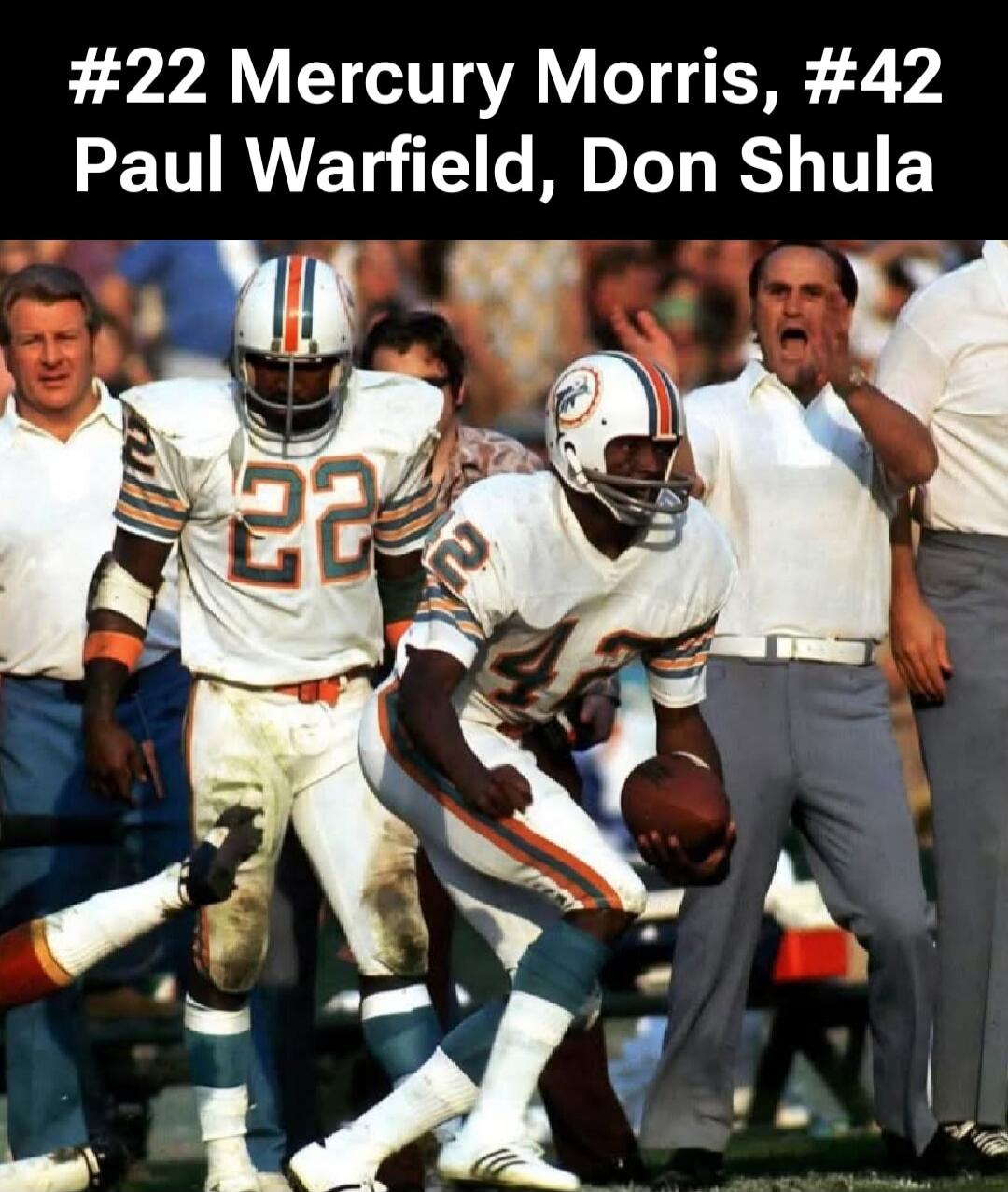 #22 Mercury Morris, #42 Paul Warfield, Don Shula