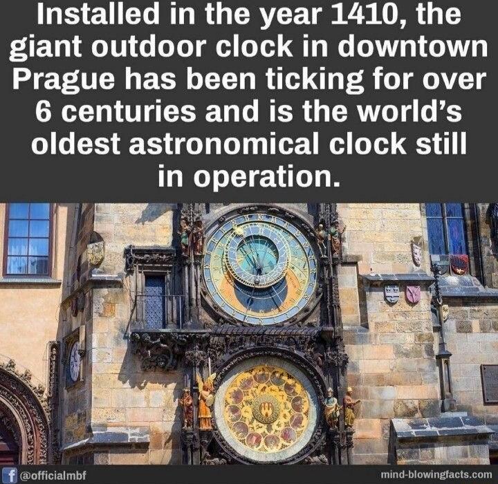 Installed in the year 1410 the giant outdoor clock in downtown Prague has been ticking for over LT R T G N ER RV T GIGER R G LT TR TS in operation B