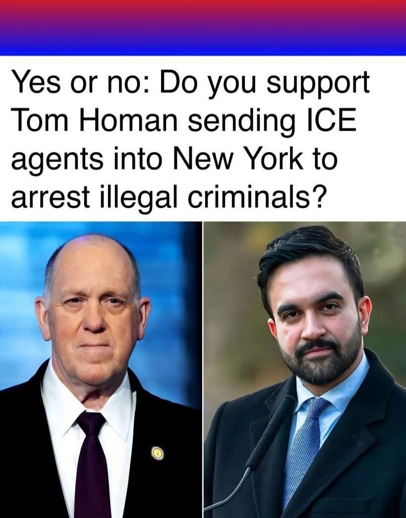 Yes or no: Do you support Tom Homan sending ICE agents into New York to arrest illegal criminals?