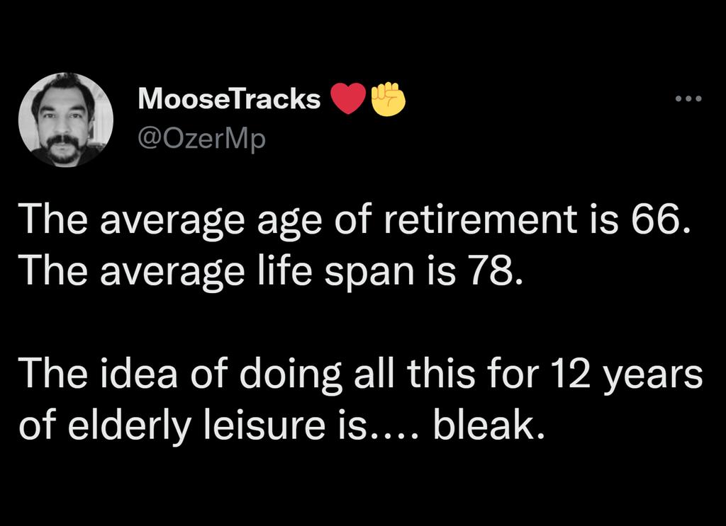 MooseTracks 0zerMp The average age of retirement is 66 ALCEVCIEEERIERS I RENE AR EEN Ol ol g T R ip TR o T PAYEETS of elderly leisure is bleak