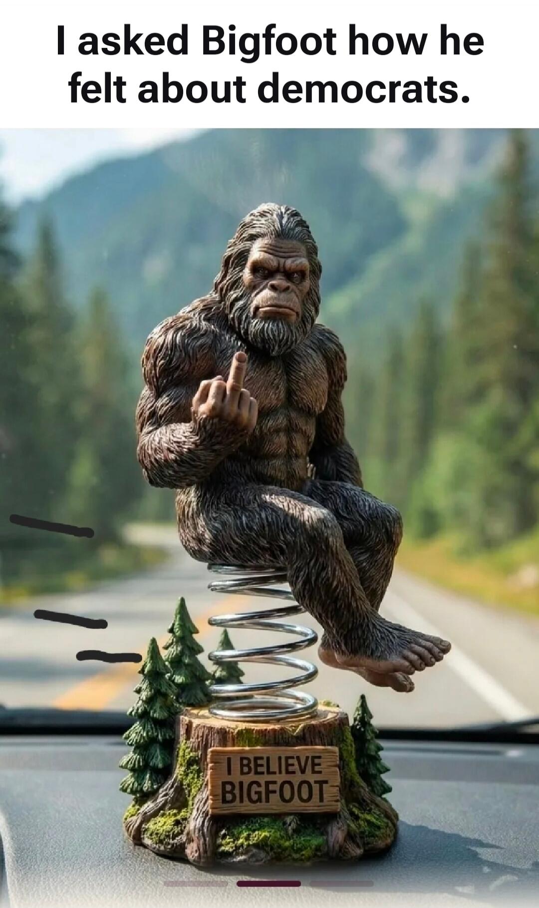 I asked Bigfoot how he felt about democrats. I BELIEVE BIGFOOT