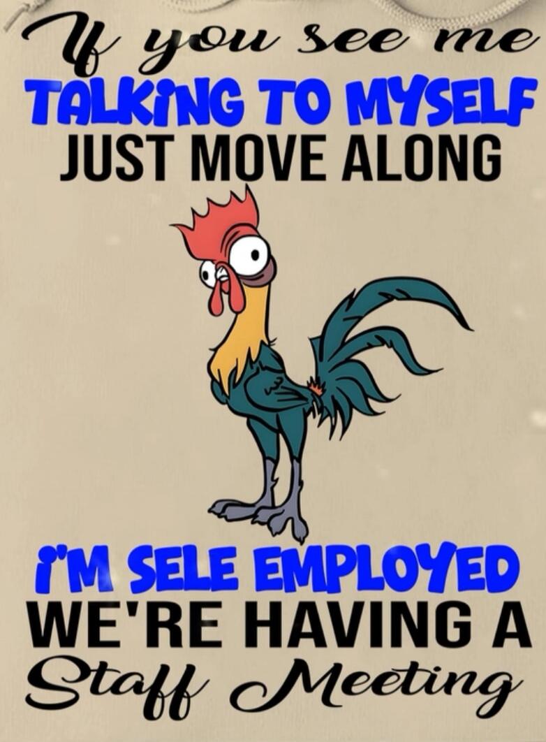 If you see me TALKING TO MYSELF JUST MOVE ALONG I'M SELF EMPLOYED WE'RE HAVING A Staff Meeting