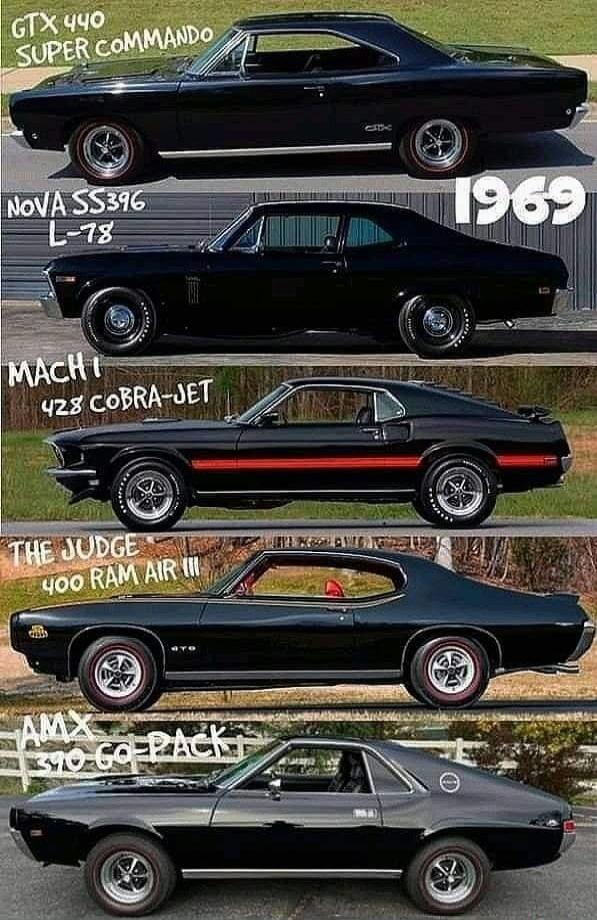 GTX 440 SUPER COMMANDO NOVA SS396 L-78 MACH I 428 COBRA-JET THE JUDGE 400 RAM AIR III AMX 390 GO-PACK 1969