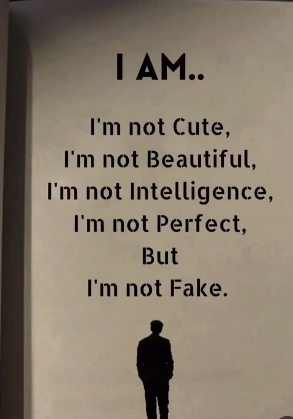 I AM.. I'm not Cute, I'm not Beautiful, I'm not Intelligence, I'm not Perfect, But I'm not Fake.