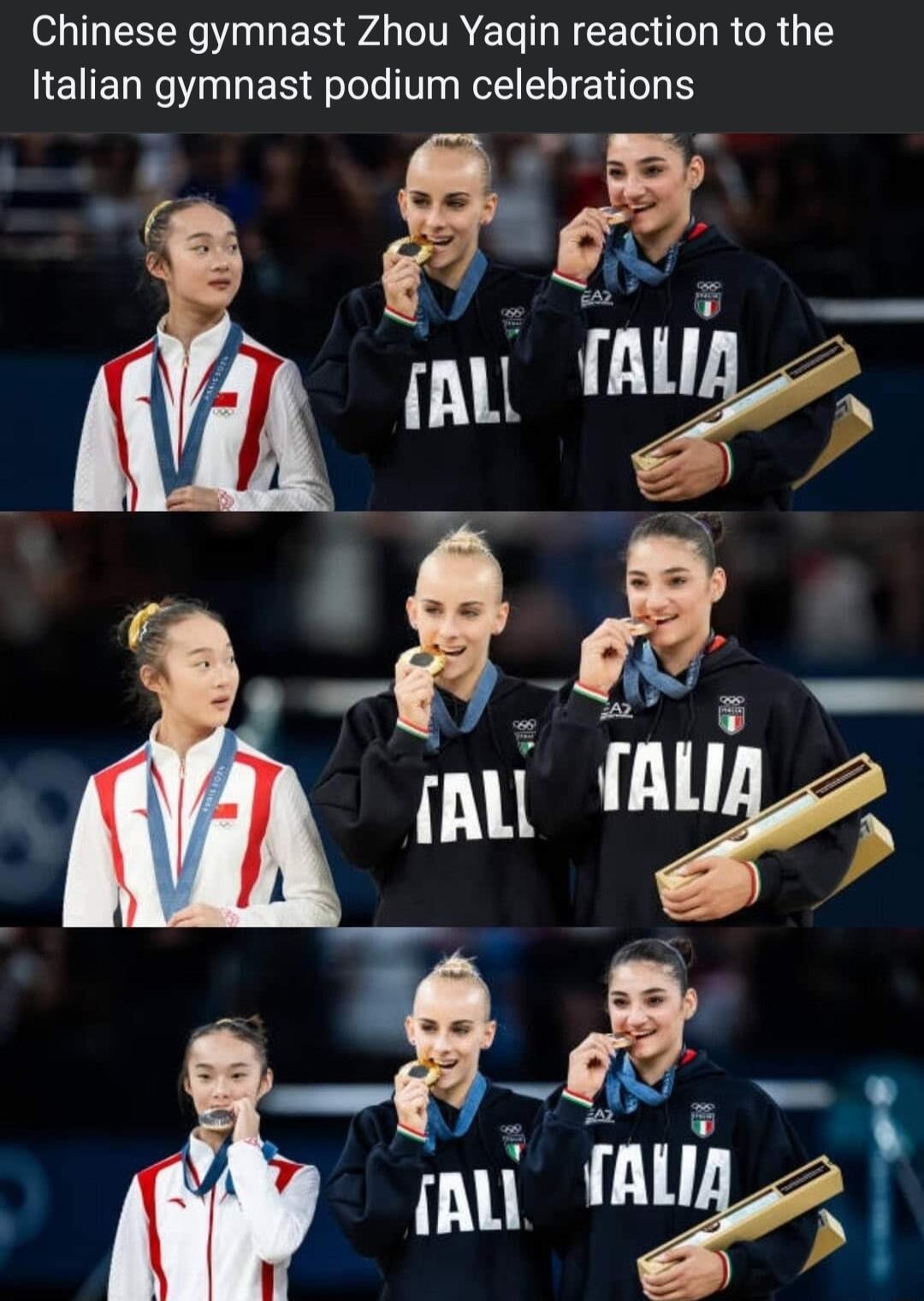 Chinese gymnast Zhou Yagin reaction to the