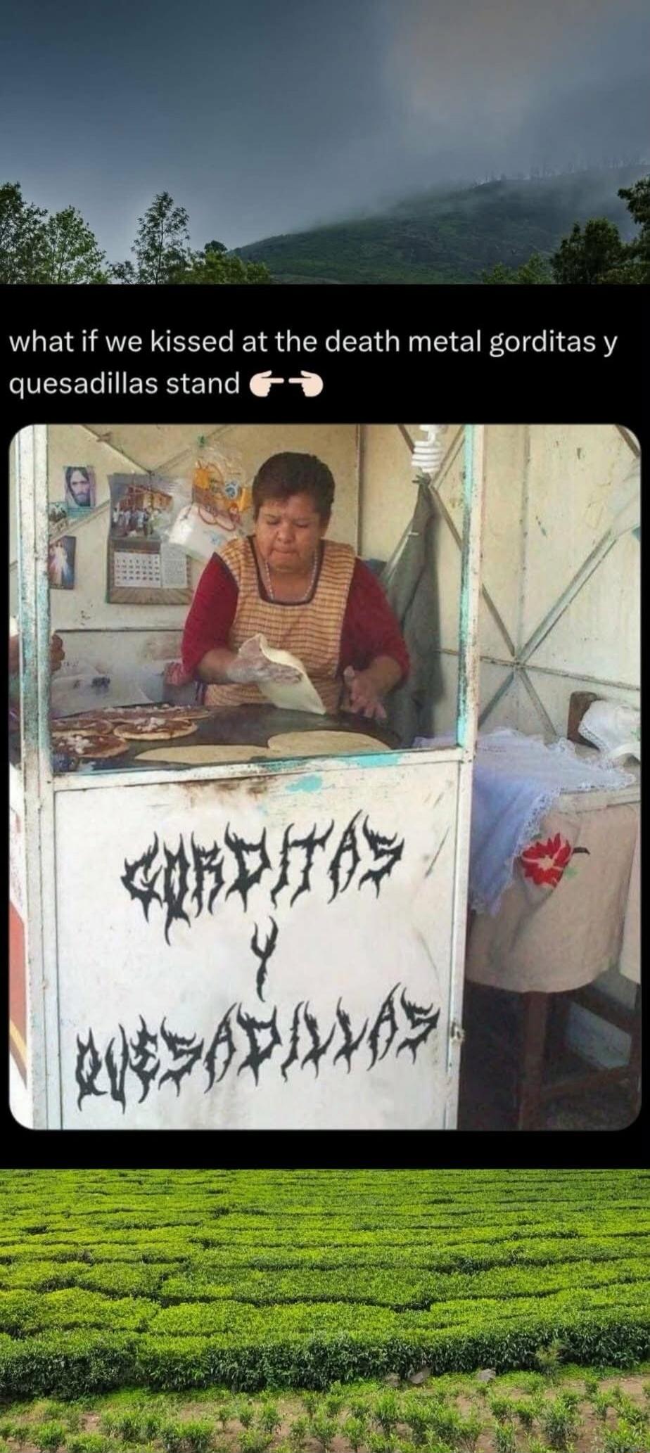 what if we kissed at the death metal gorditas y quesadillas stand 👈👉
CHIFTHAS Y QUESADILLAS