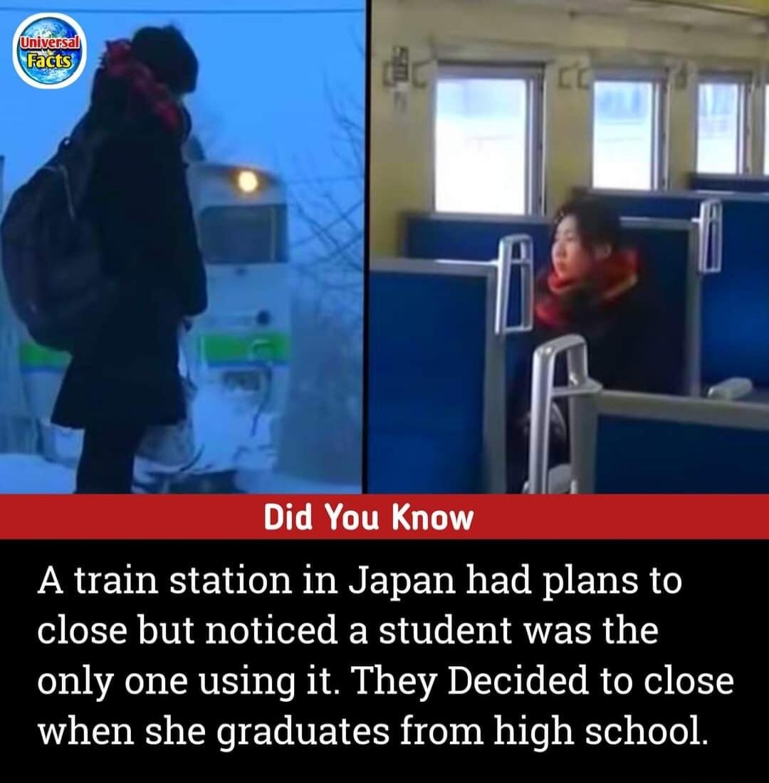 A train station in Japan had plans to close but noticed a student was the only one using it They Decided to close when she graduates from high school