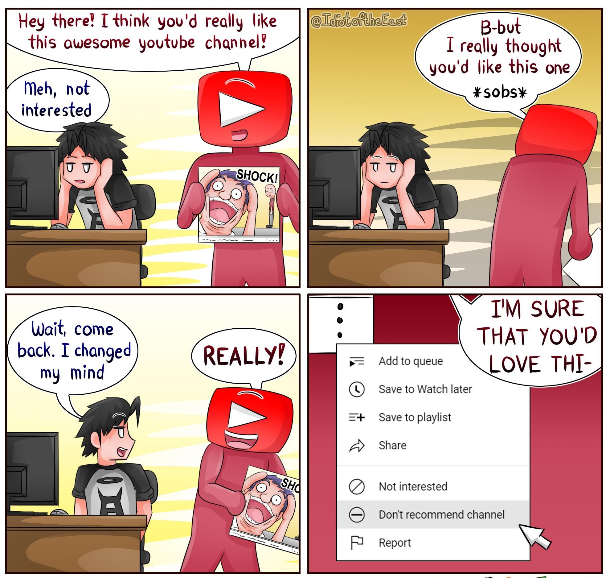 Hey there I think youd really like XcfstoltheEast B but this awesome youtube channel I really thought youd like this one Meh not interested IM SURE THAT YOUD Add to queue LOVE THI Save to Watch later Save to playlist Share Not interested Dont recommend channel Report m