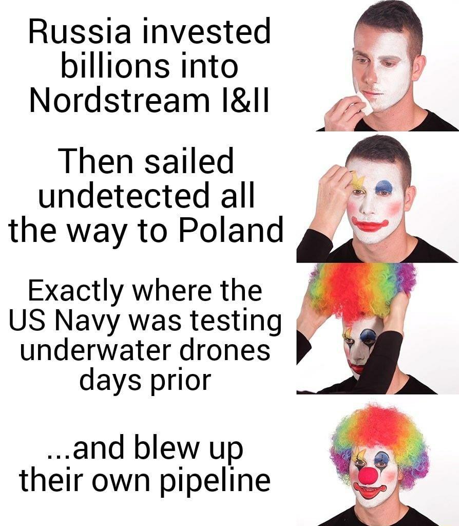 Russia invested billions into Nordstream III Then sailed undetected all the way to Poland Exactly where the US Navy was testing underwater drones days prior and blew up their own pipeline