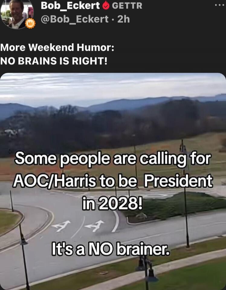 More Weekend Humor: NO BRAINS IS RIGHT!
Some people are calling for AOC/Harris to be President in 2028! It's a NO brainer.