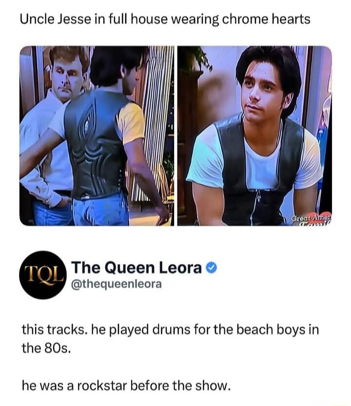 Uncle Jesse in Full House wearing Chrome Hearts. The Queen Leora commented: this tracks. he played drums for the Beach Boys in the 80s. he was a rockstar before the show.