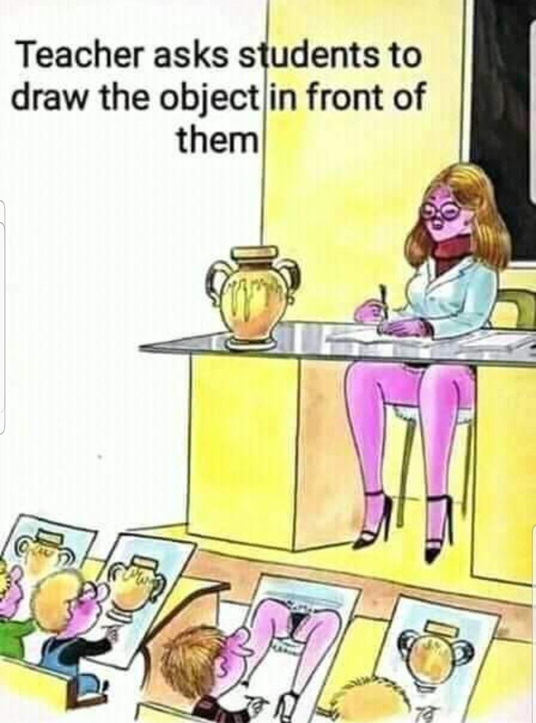 Teacher asks students to draw the objectin front of