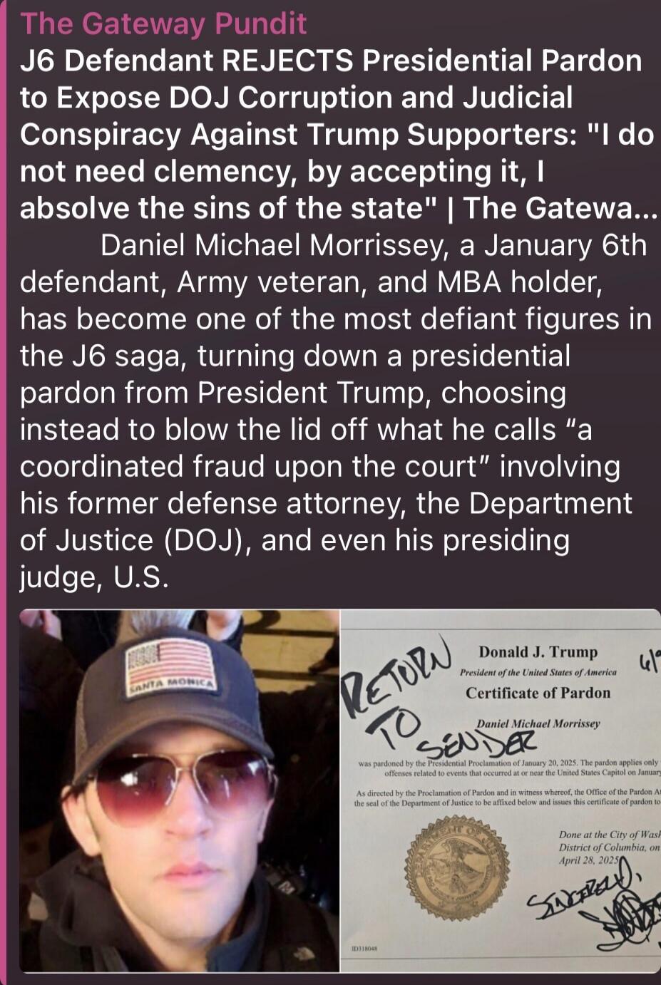 The Gateway Pundit
J6 Defendant REJECTS Presidential Pardon to Expose DOJ Corruption and Judicial Conspiracy Against Trump Supporters: 