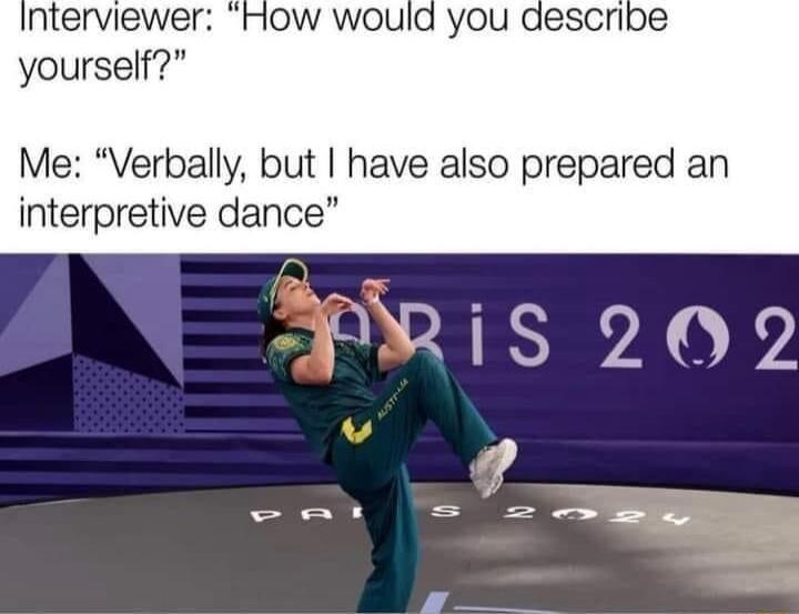 interviewer How would you describe yourself Me Verbally but have also prepared an interpretive dance