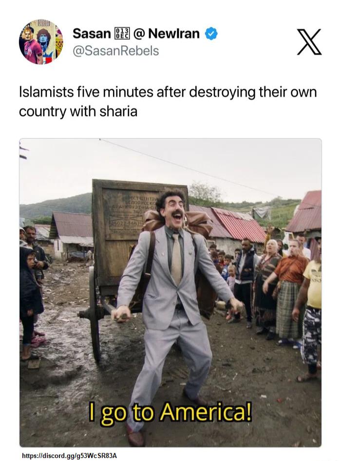 S s Sasan fi Newlran X SasanRebels Islamists five minutes after destroying their own country with sharia I lligojto Americall tpslidiscord gglgSIWCSREIA