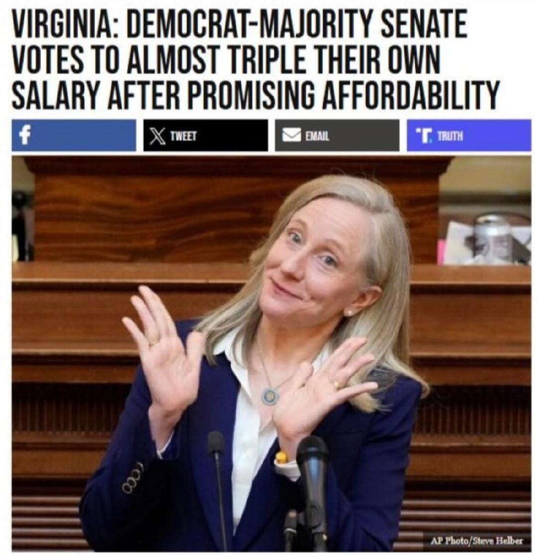VIRGINIA: DEMOCRAT-MAJORITY SENATE VOTES TO ALMOST TRIPLE THEIR OWN SALARY AFTER PROMISING AFFORDABILITY