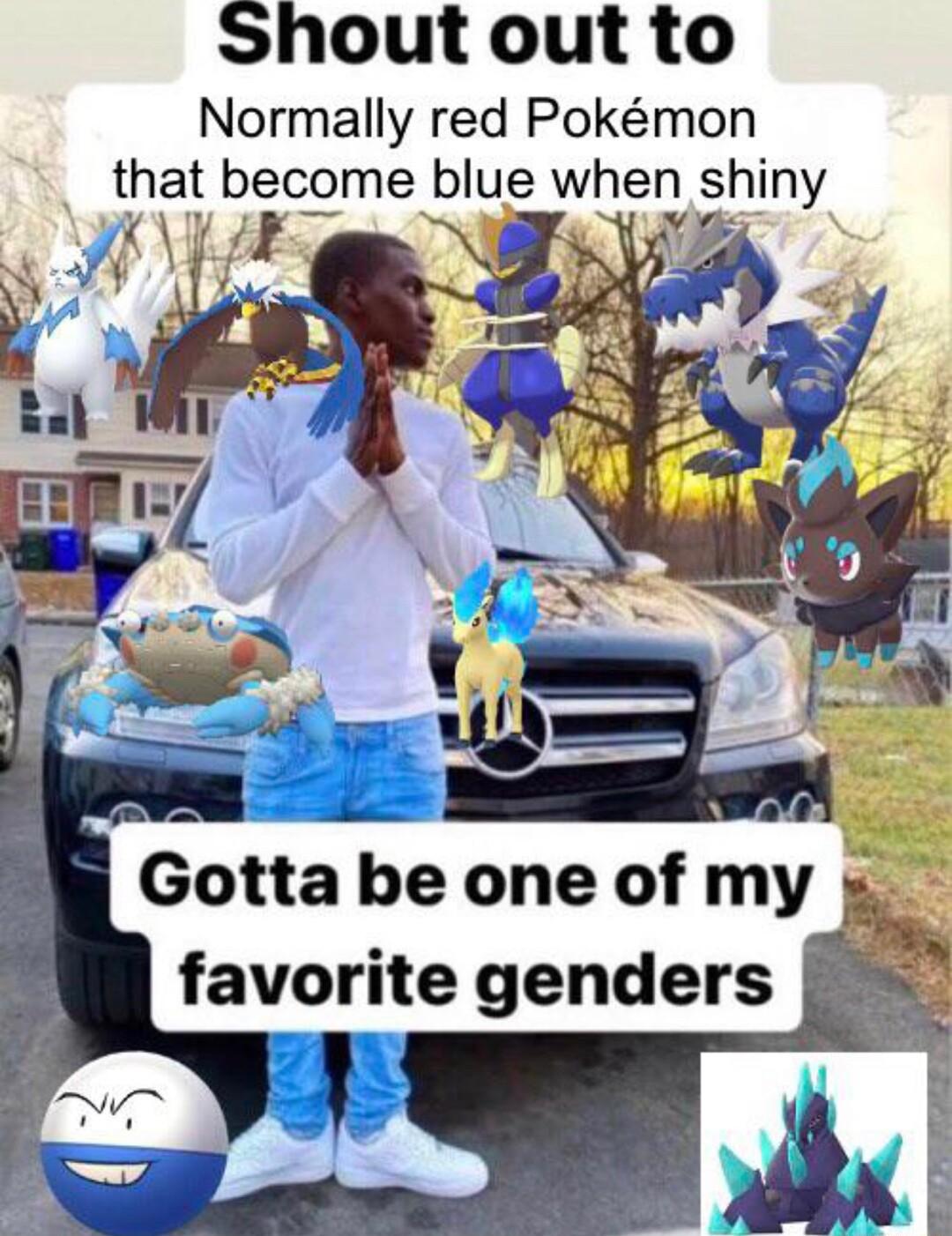 Shoutout to Normally red Pokmon that become blue when shlny