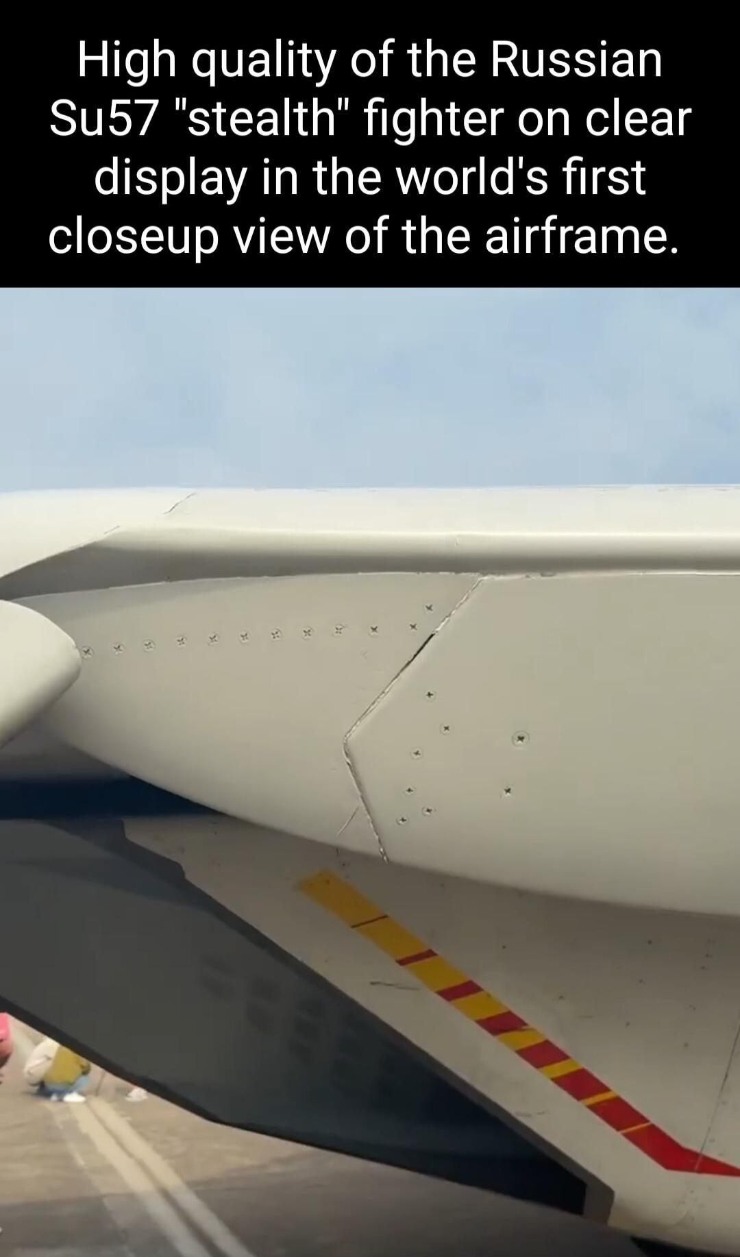 IR VETN Aol R RNTESET Su57 stealth fighter on clear display in the worlds first closeup view of the airframe