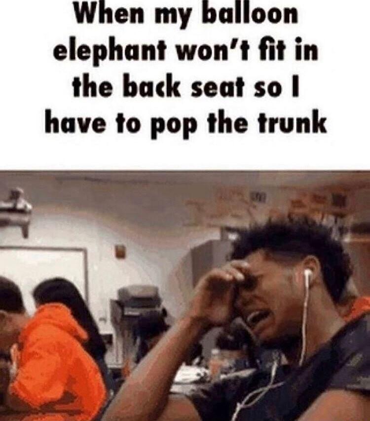 When my balloon elephant wont fit in the back seat so have to pop the trunk