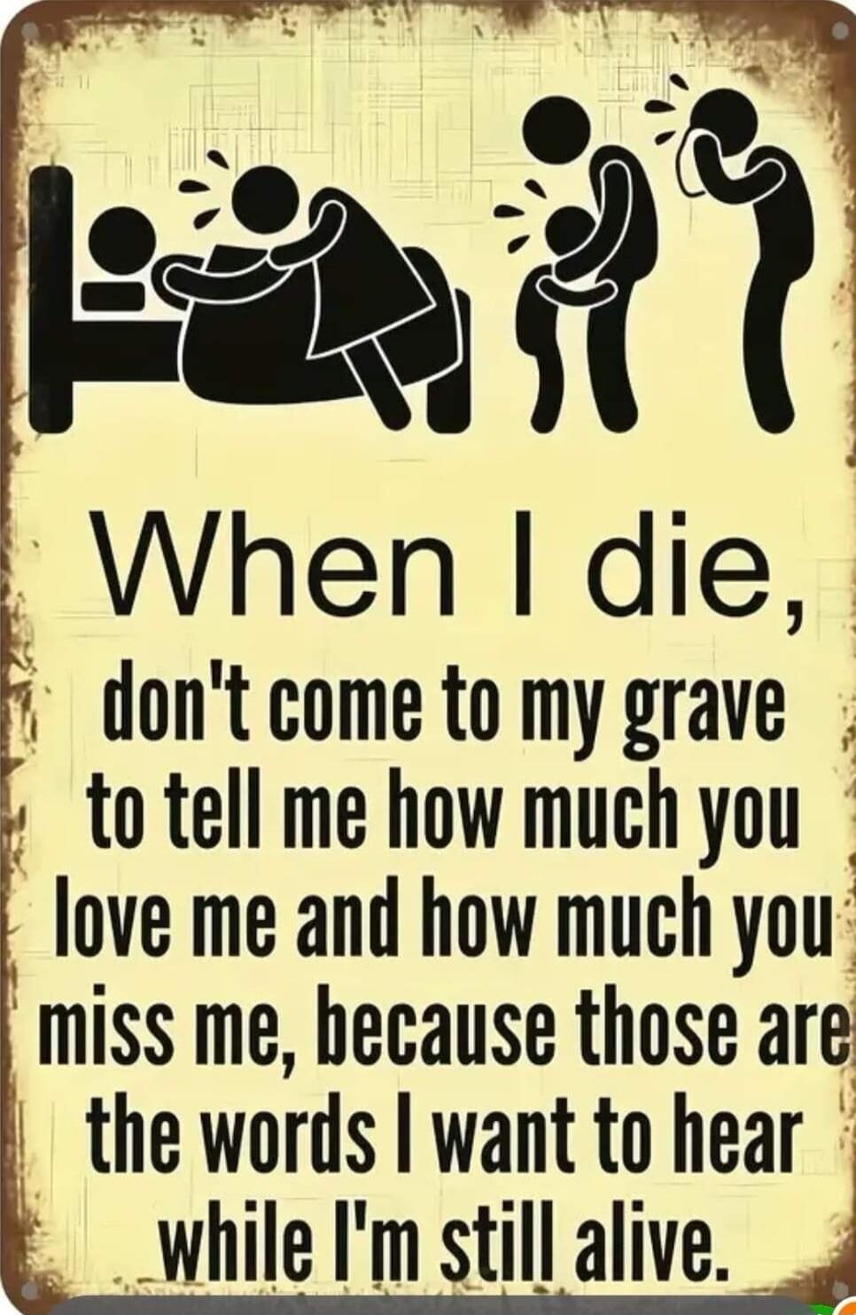 T iielia i i When die t dont come to my grave to tell me how much you ove me and how much you miss me hecause those are the words want to hear L while Im still alive