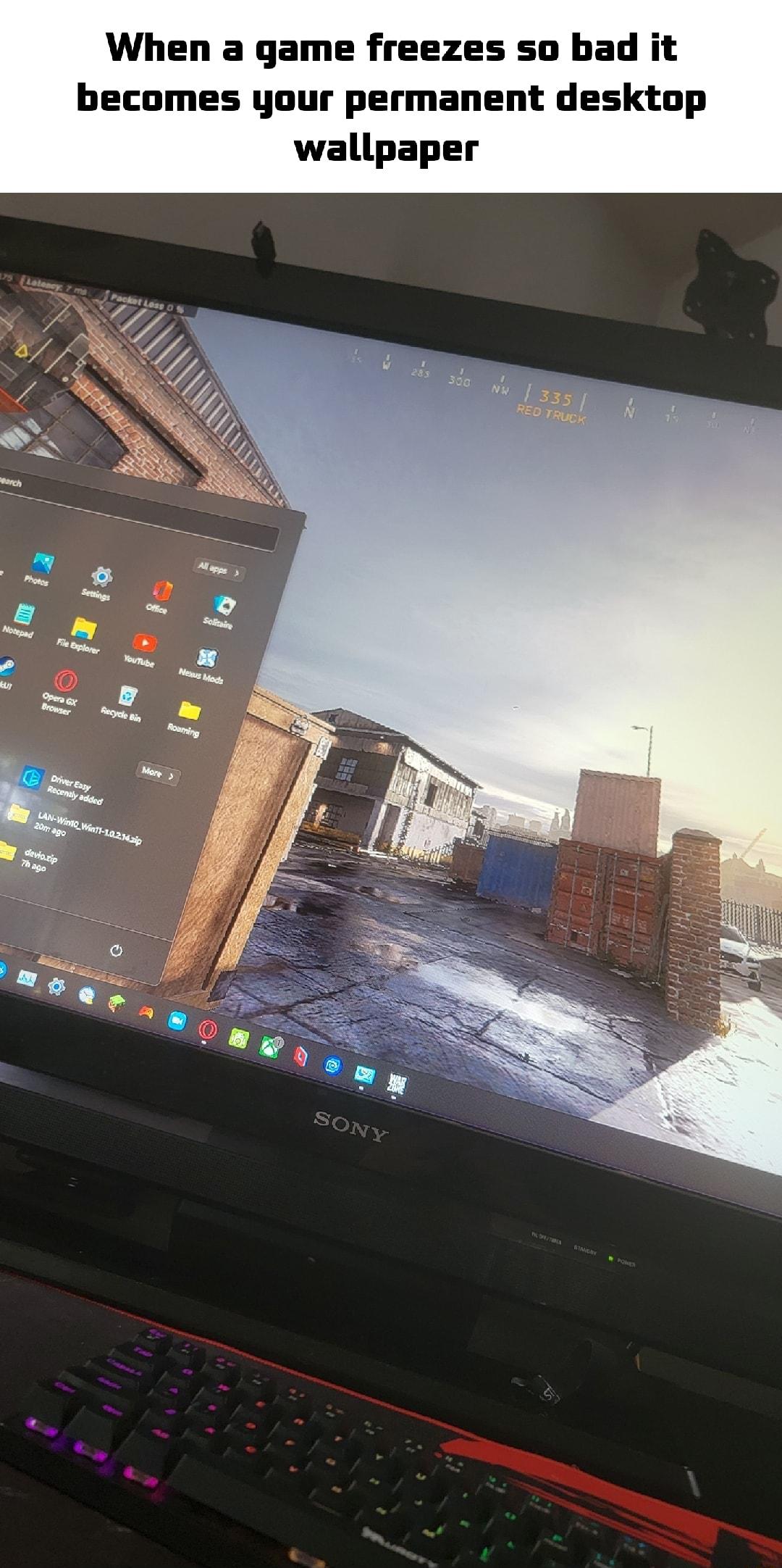 When a game freezes so bad it becomes your permanent desktop wallpaper