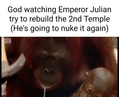 God watching Emperor Julian try to rebuild the 2nd Temple Hes going to nuke it again
