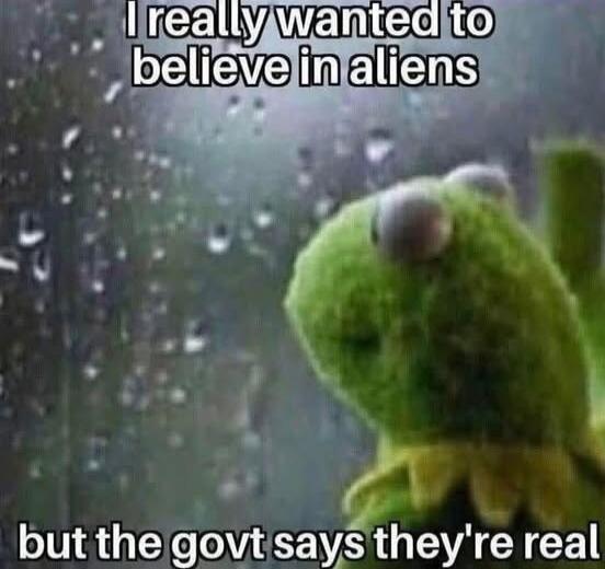 I really wanted to believe in aliens but the govt says they're real