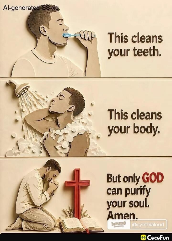 This cleans your teeth. This cleans your body. But only GOD can purify your soul. Amen.
