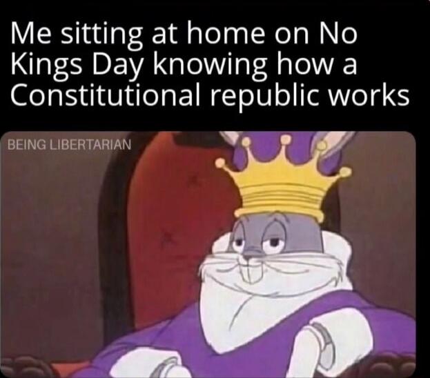 Me sitting at home on No Kings Day knowing how a Constitutional republic works
BEING LIBERTARIAN