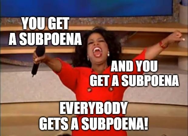 il 11113 j ASUBPOENA ANDYOU GETA sunFlninnl EVERYBODY GETSA SUBPOENA