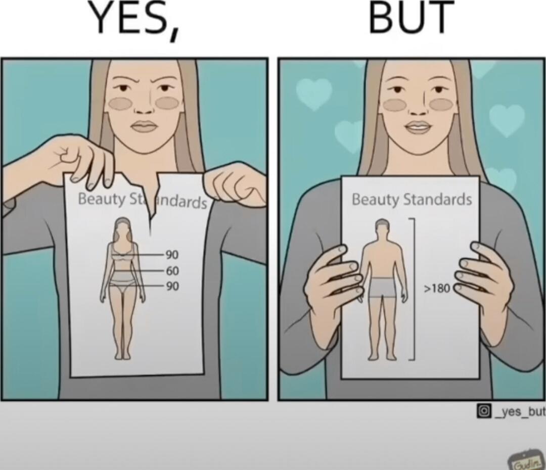 YES, BUT\n\nLeft: A person holds up a sheet labeled 