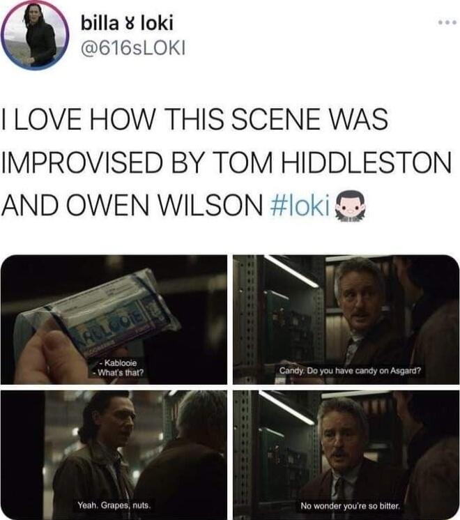 LOVE HOW THIS SCENE WAS IMPROVISED BY TOM HIDDLESTON AND OWEN WILSON loki 2