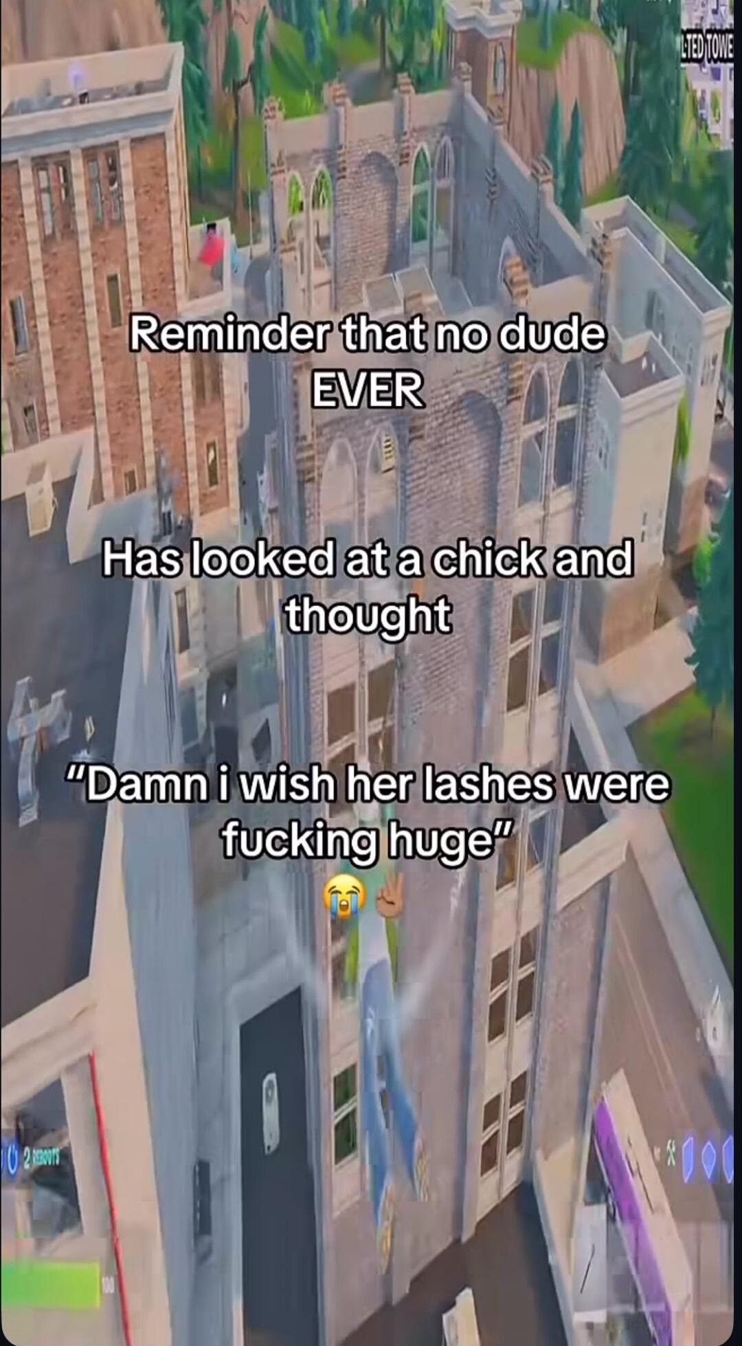 Reminder that no dude EVER Has looked at a chick and thought “Damn i wish her lashes were fucking huge”