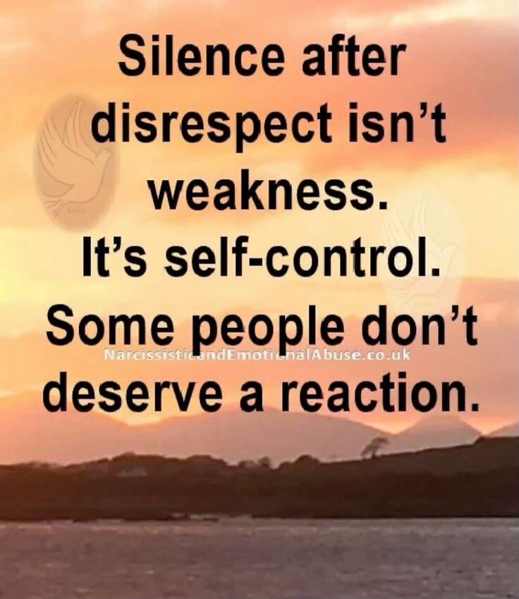 Silence after disrespect isn't weakness. It's self-control. Some people don't deserve a reaction.