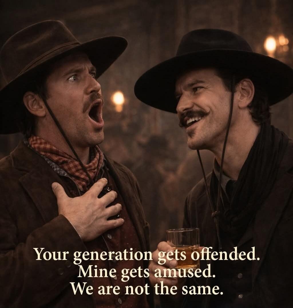 Your generation gets offended. Mine gets amused. We are not the same.