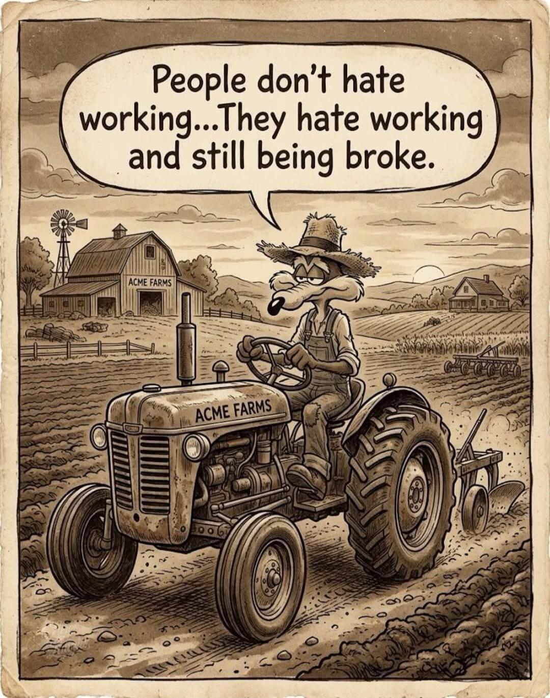 People don't hate working...They hate working and still being broke. ACME FARMS